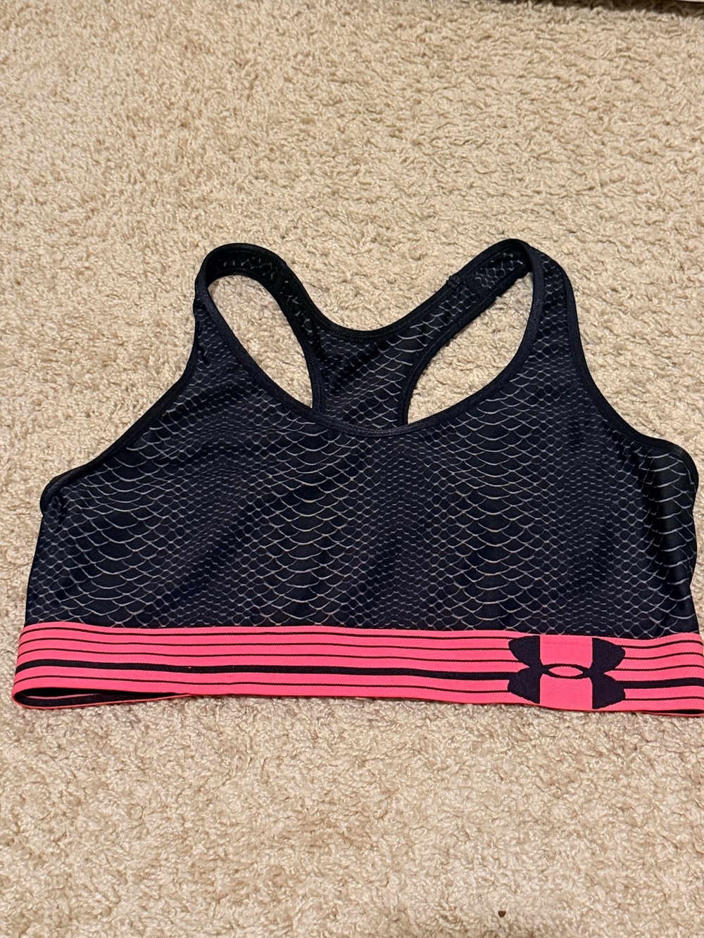 Under Armour Black Mesh Racerback Sports Bra with Pink Striped Band